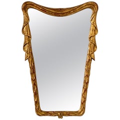Italian Hand Carved Trapezoidal Giltwood Mirror, circa 1930s