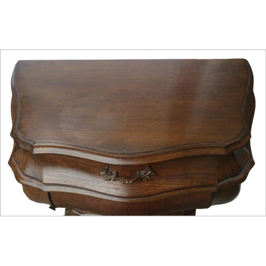 20th Century Italian Hand Carved Walnut Bombe Chests Nightstands, a Pair For Sale