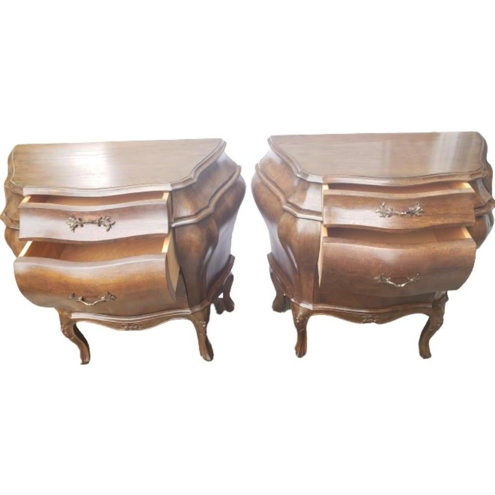 Italian Hand Carved Walnut Bombe Chests Nightstands, a Pair For Sale 2