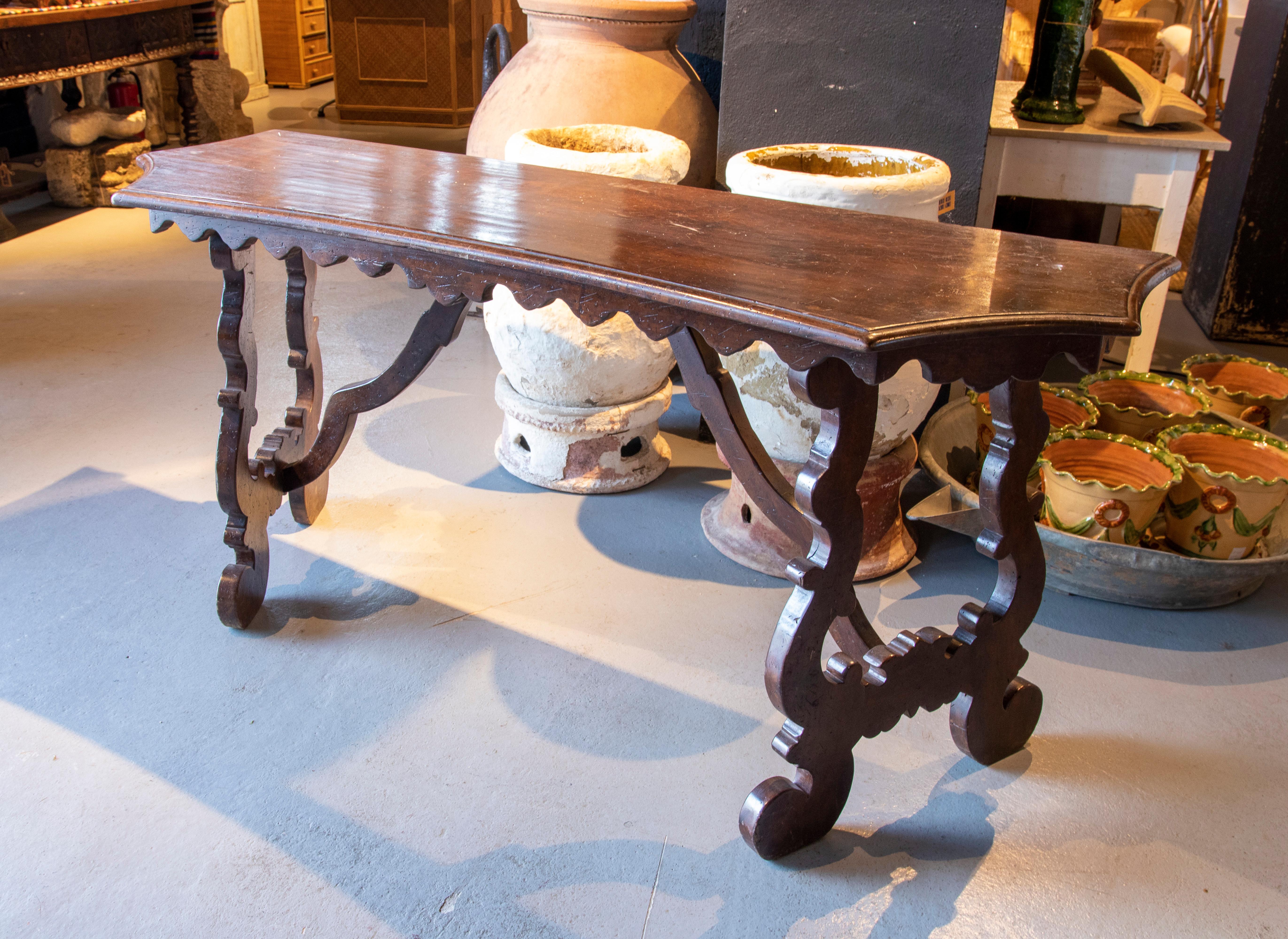 Hand-Carved Italian Hand Carved Walnut Wall Console Table For Sale