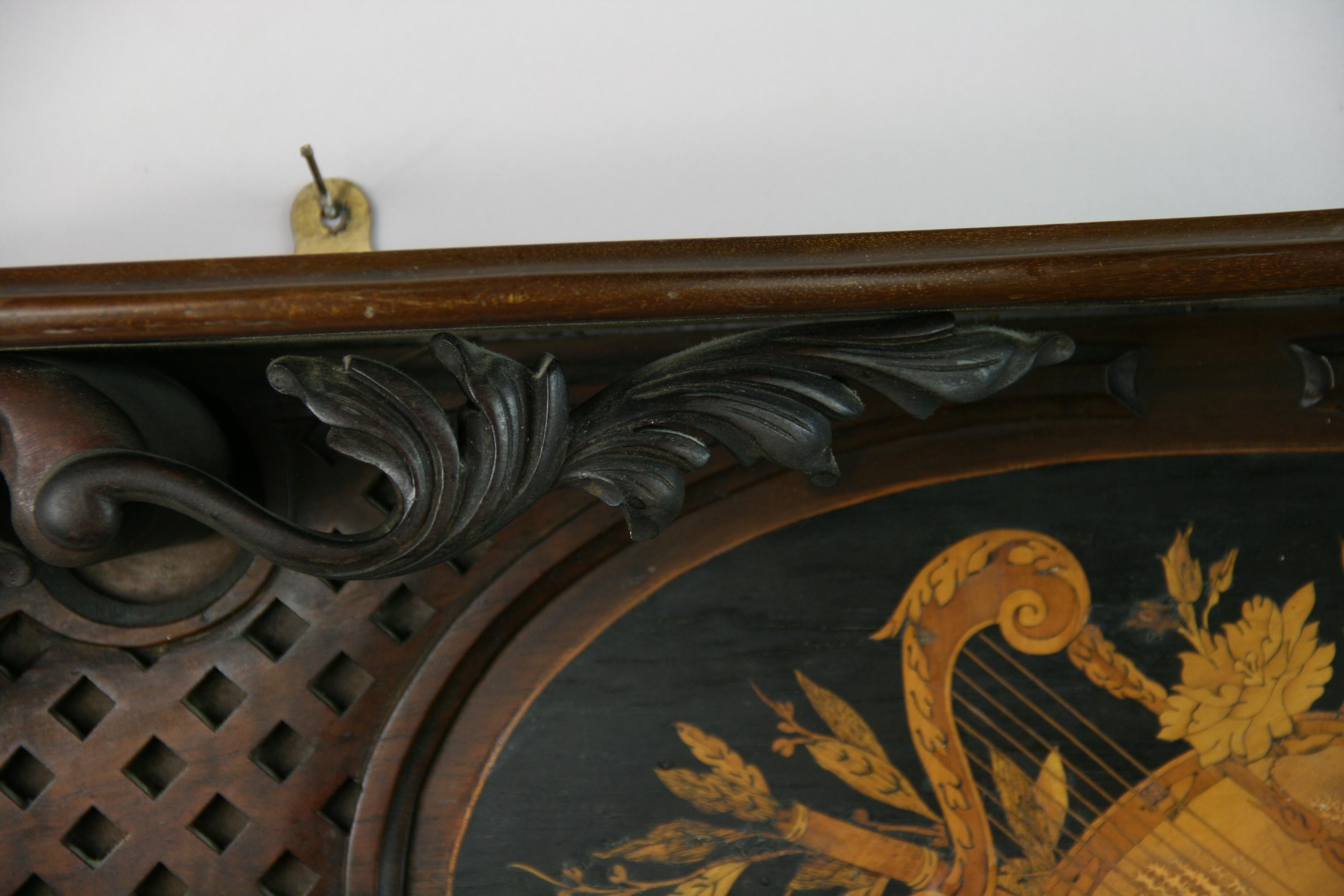 Italian Hand Carved Walnut Wood Shelf with Musical Inlay, Late 19th Century For Sale 2