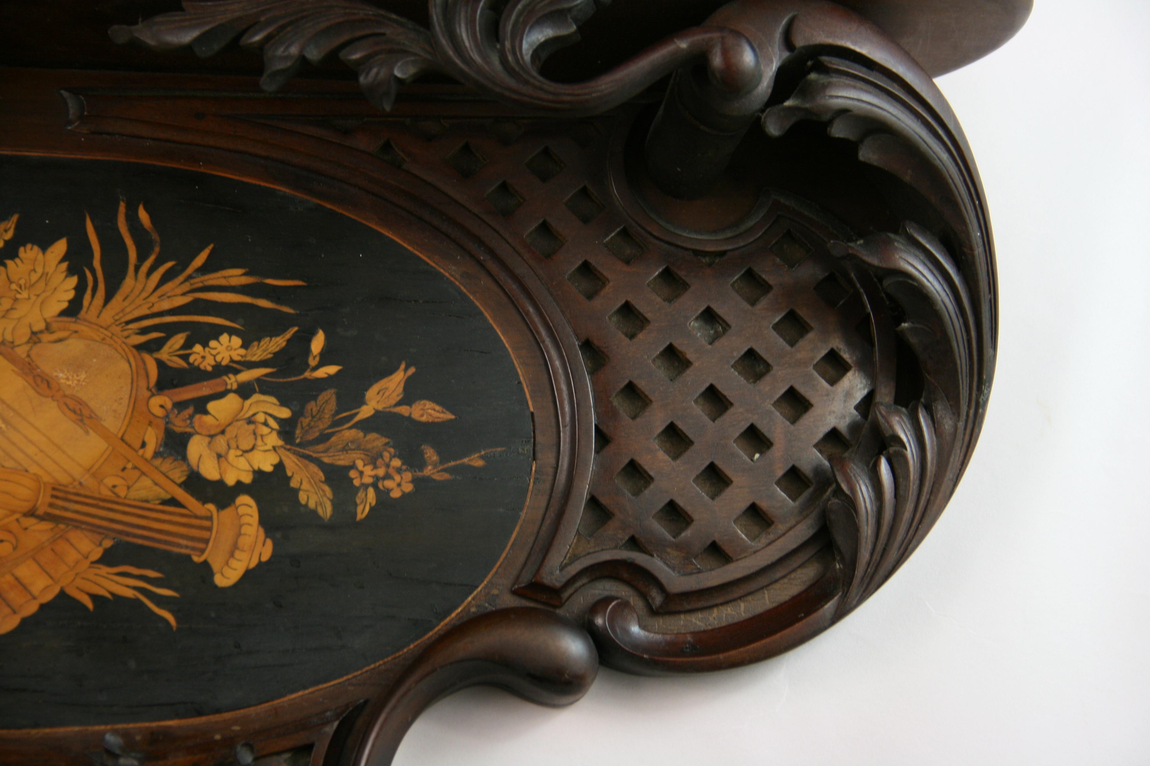 Italian Hand Carved Walnut Wood Shelf with Musical Inlay, Late 19th Century For Sale 6