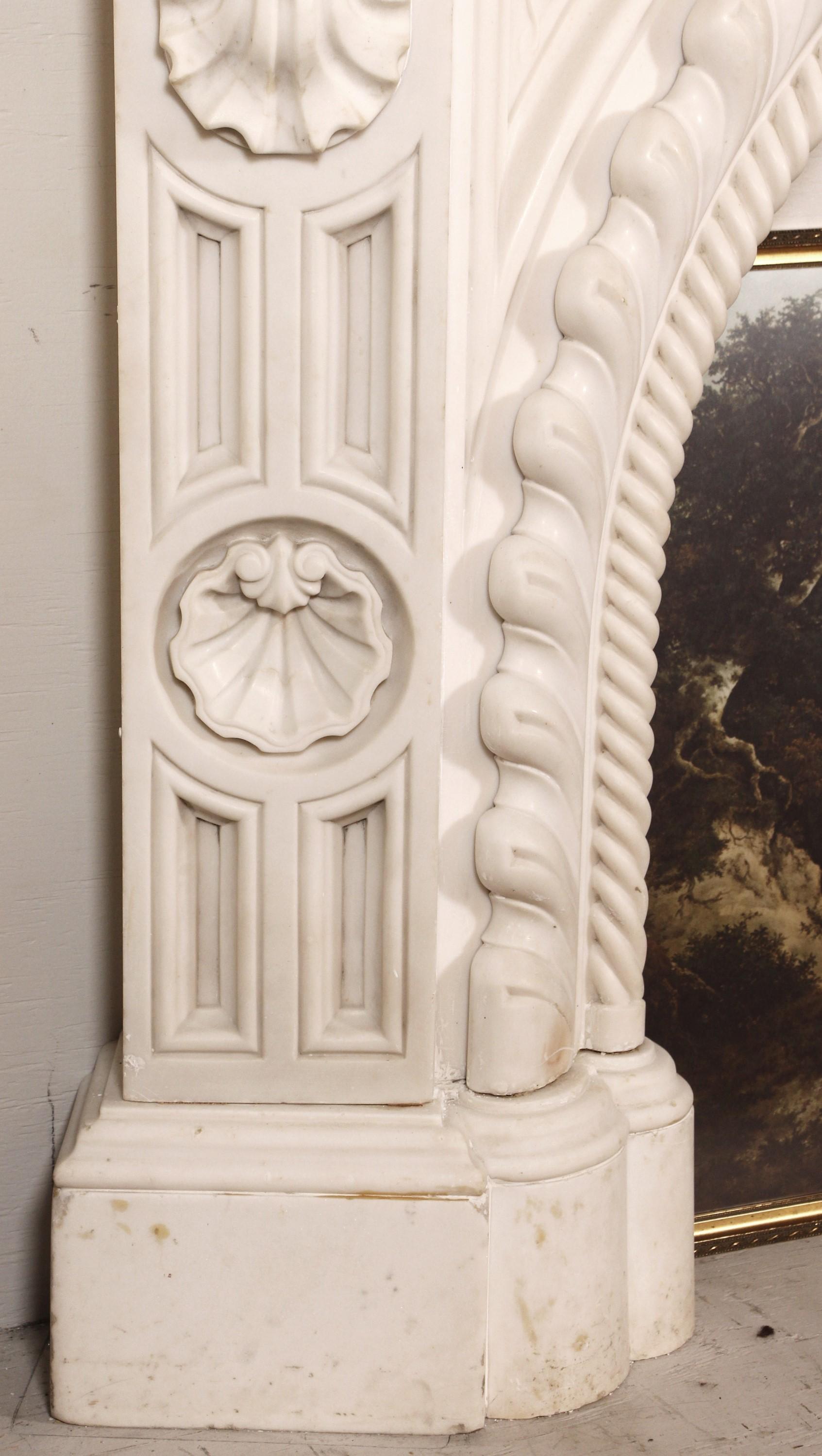Italian Hand Carved White Marble Mantel Rope Edge Design 2