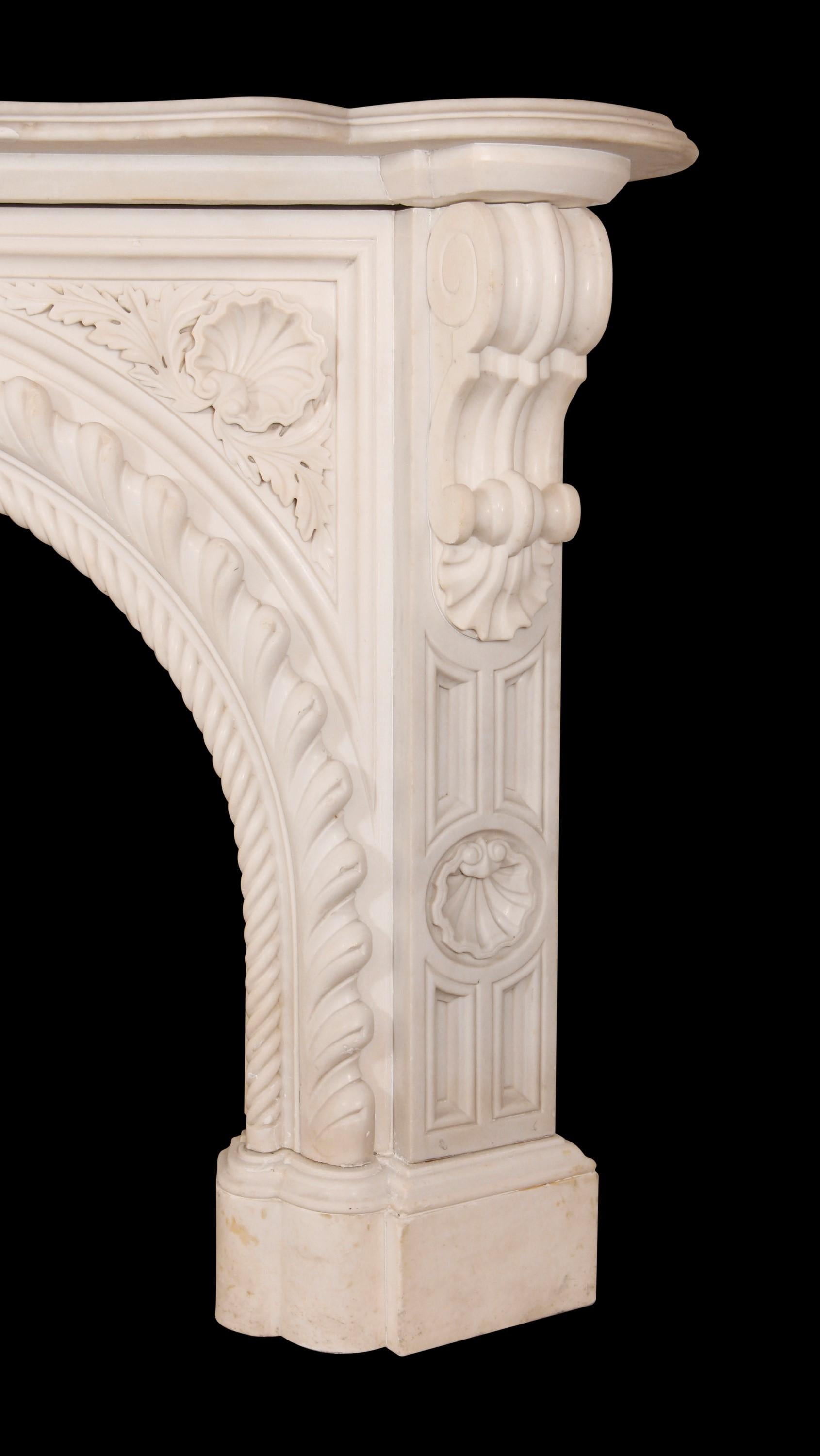Italian Hand Carved White Marble Mantel Rope Edge Design 4