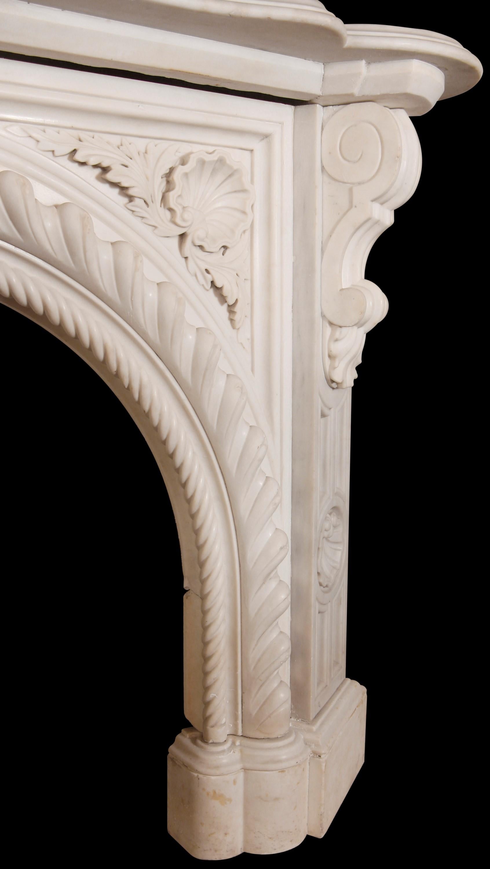 Italian Hand Carved White Marble Mantel Rope Edge Design 5