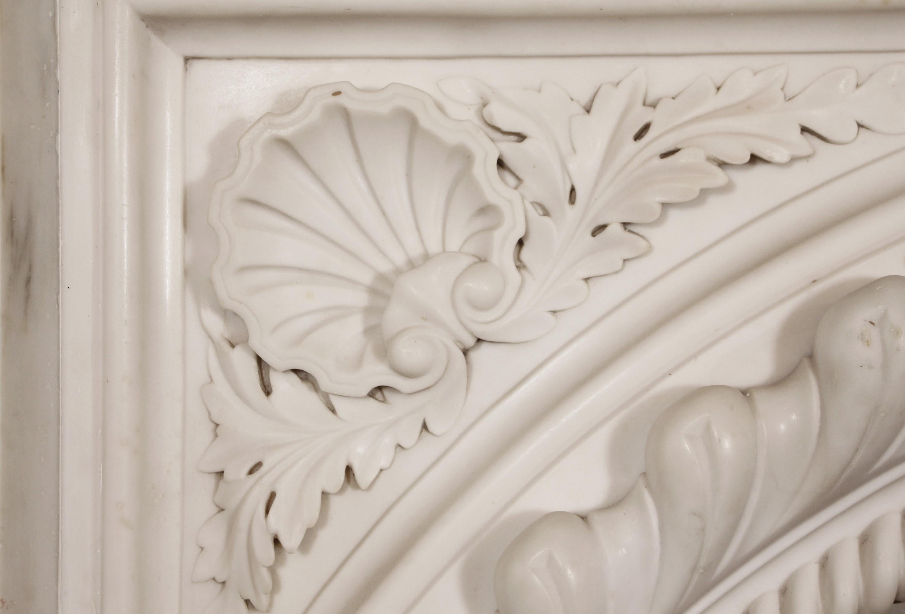 Hand-Carved Italian Hand Carved White Marble Mantel Rope Edge Design