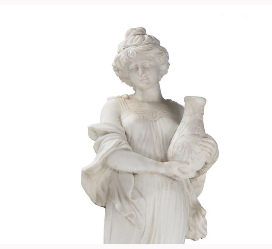 Neoclassical Italian Hand Carved White Marble Standing Maiden