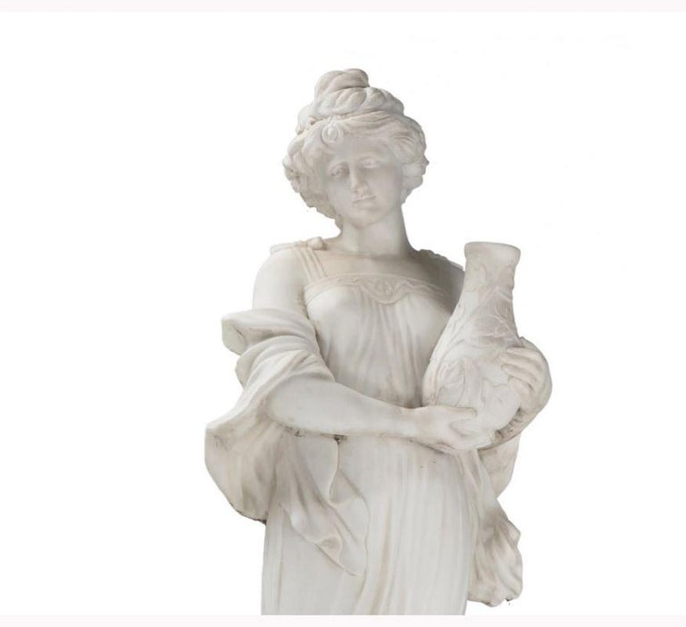 Italian Hand Carved White Marble Standing Maiden For Sale at 1stDibs
