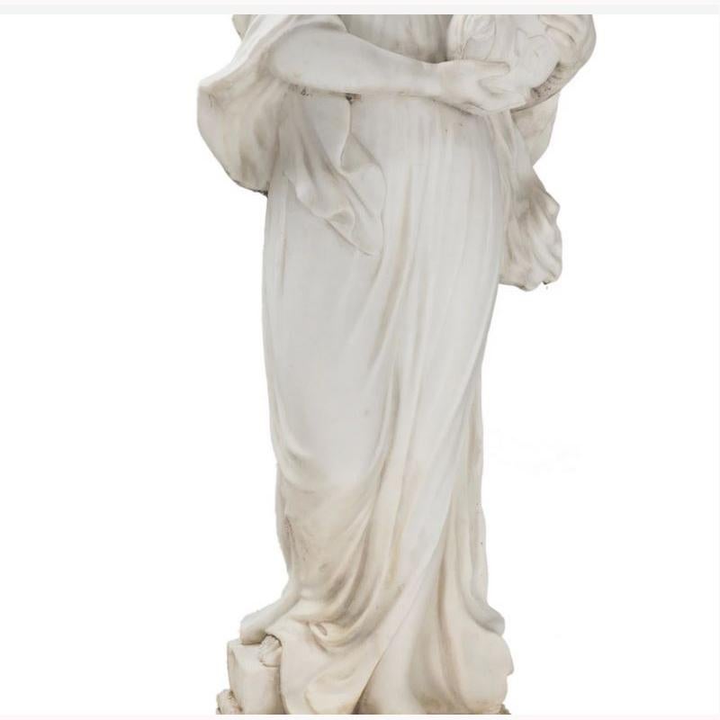 Hand-Carved Italian Hand Carved White Marble Standing Maiden