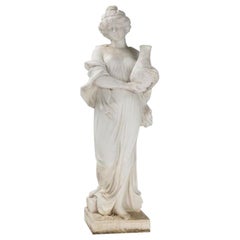 Italian Hand Carved White Marble Standing Maiden