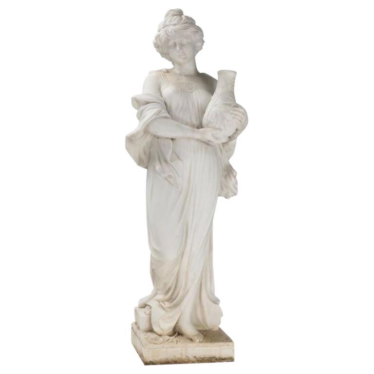 Italian Hand Carved White Marble Standing Maiden For Sale at 1stDibs