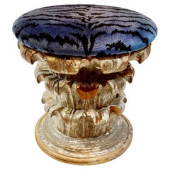 Italian Hand Carved Wood Ottoman with Scalamandré Tiger Velvet Upholstery