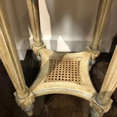 Italian Hand-Carved Wooden Side Table with Marble Top and Woven Stretcher
