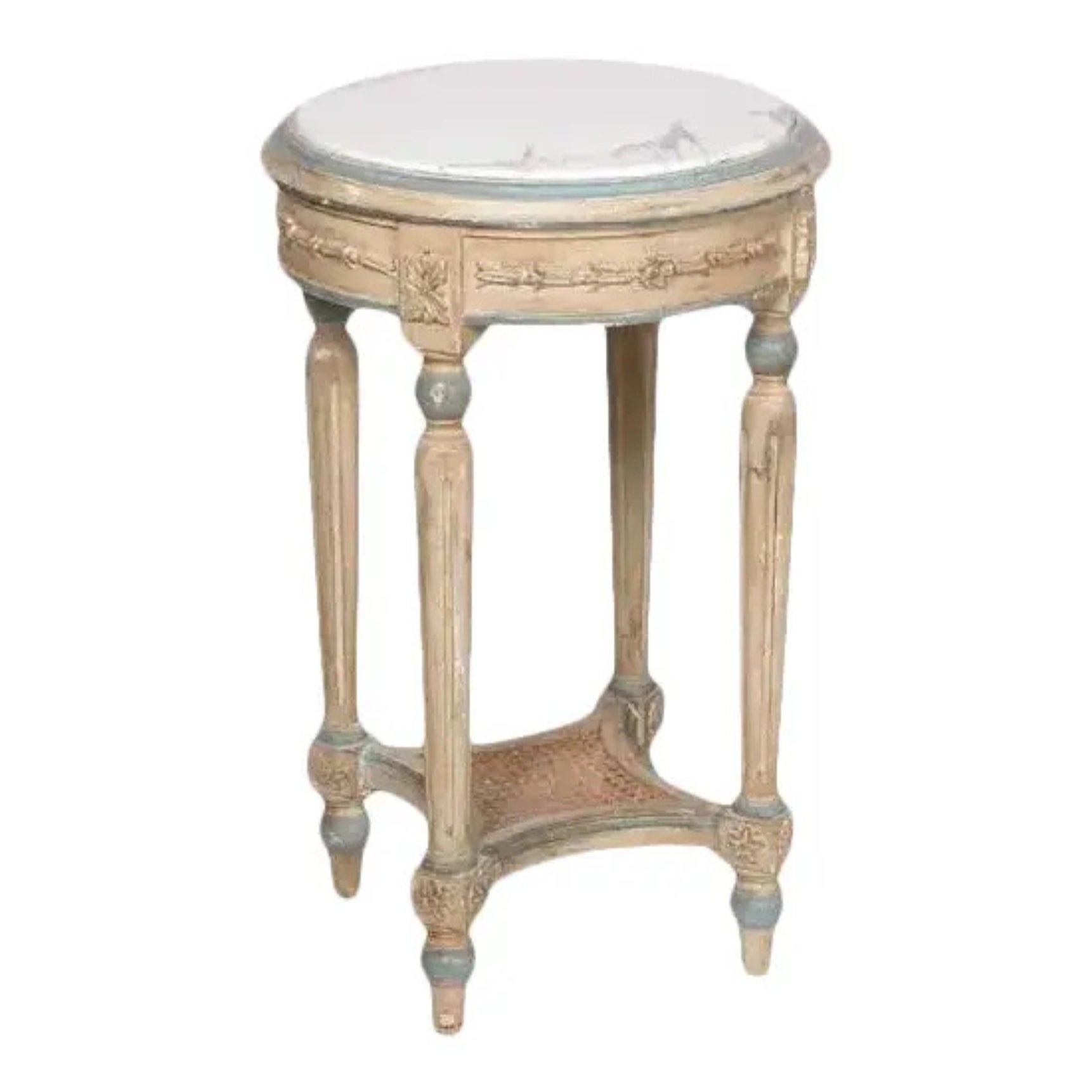 1990s Italian Carved Wood Marble Top Side Table For Sale