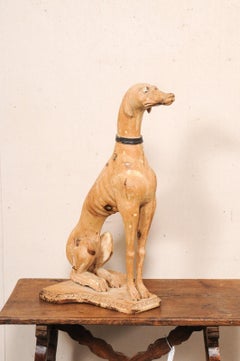 Italienische, handgeschnitzte Holzstatue eines Whippets, Mitte des 20. Jahrhunderts