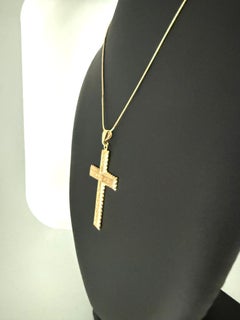 Italian Hand-Carved Yellow Gold Cross with Flowers