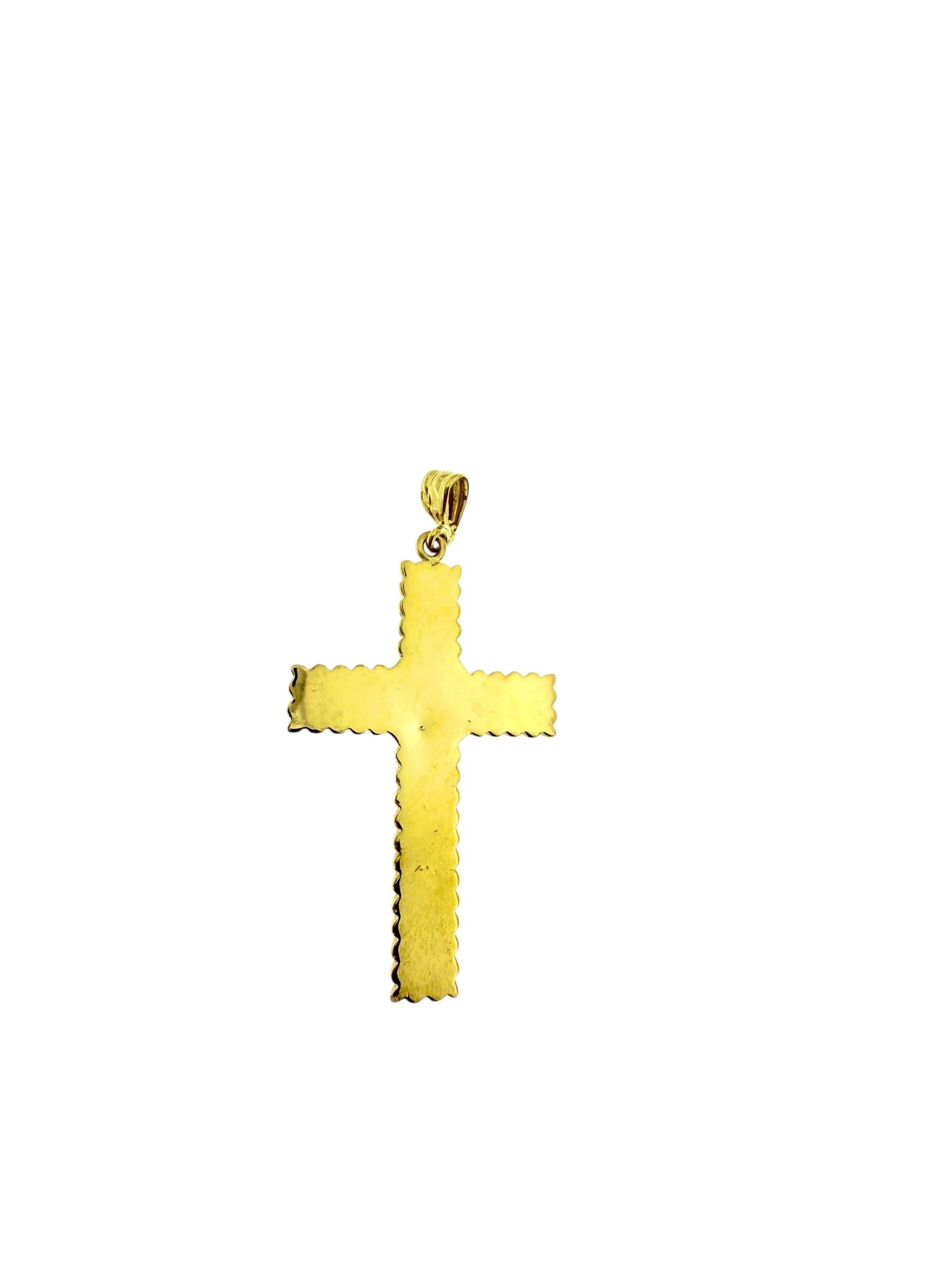 Italian Hand-Carved Yellow Gold Cross with Flowers For Sale 4