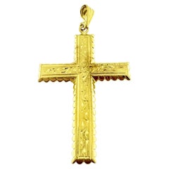 Italian Hand-Carved Yellow Gold Cross with Flowers