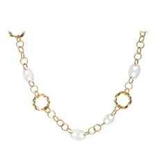 Italian Hand Cast Yellow 18 Karat Gold Chain Necklace with White Ceramic Details