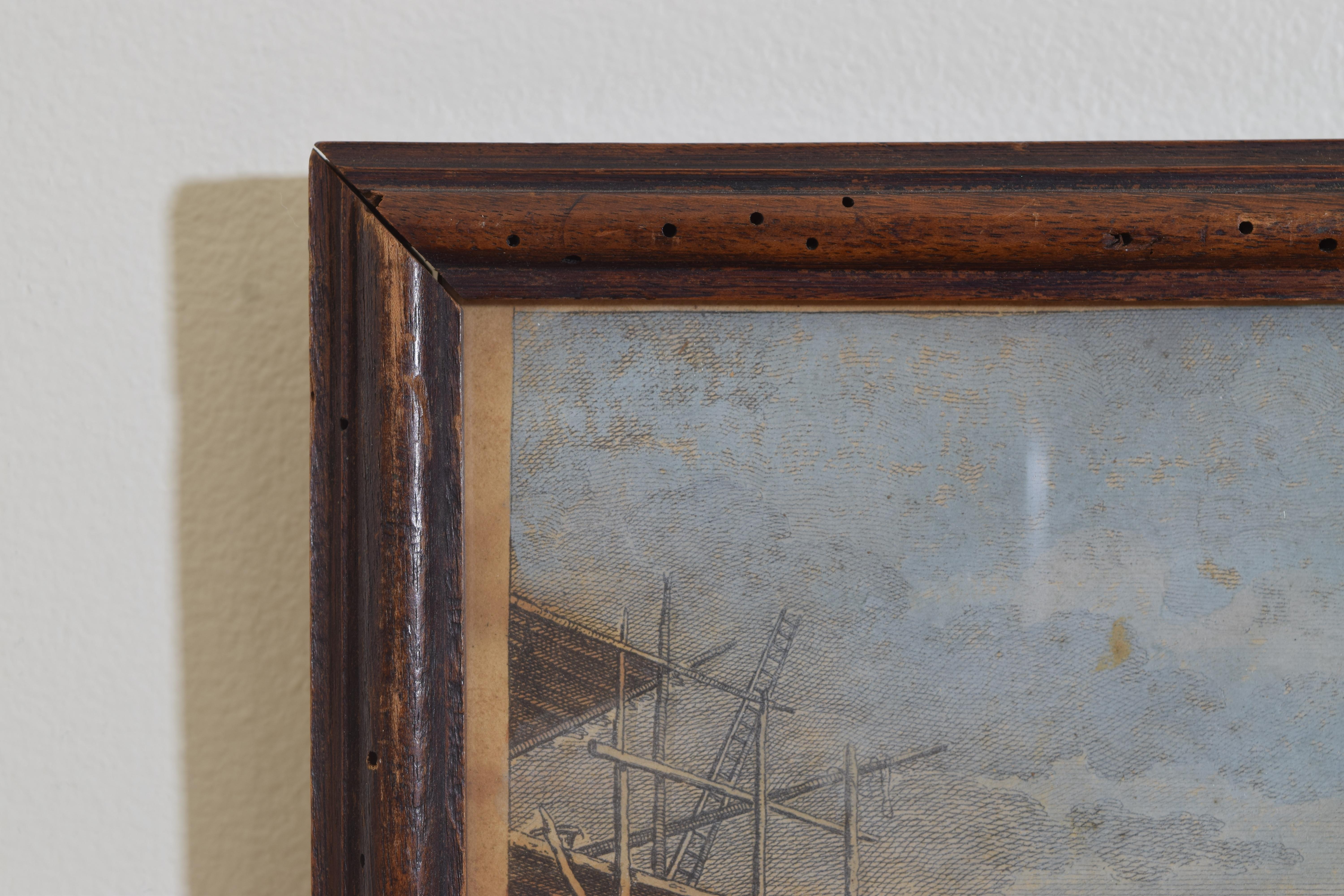 Italienische handkolorierte Gravur, Eine Ansicht des großen Arsenals in Venedig, Mai 1794 (Spätes 18. Jahrhundert) im Angebot