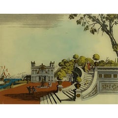 Italian Hand Colored Engraving Print with Metallic Embellishments