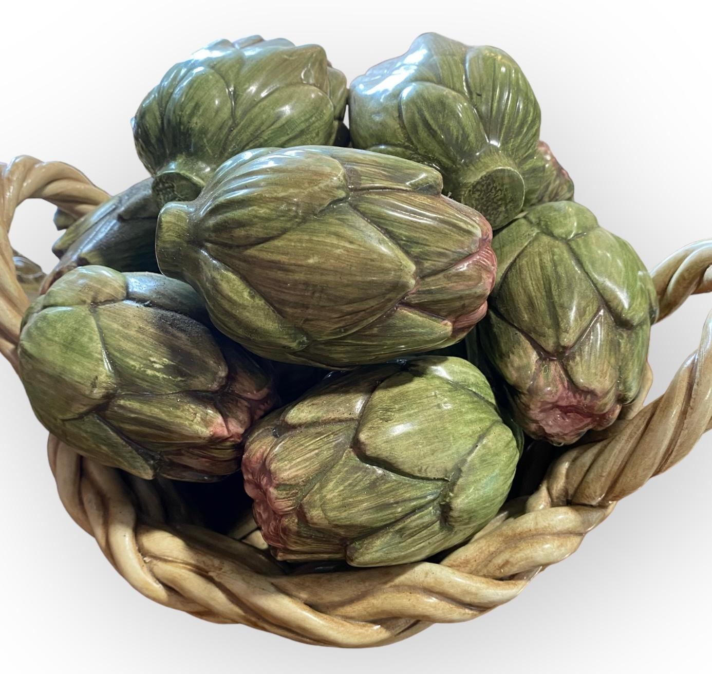 Cesta de cerámica tejida artesanal italiana de alcachofas Italiano en venta