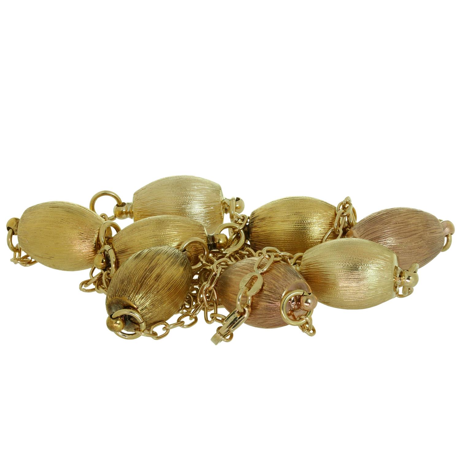 Collier ras du cou et longue chaîne en or brossé multicolore avec boules, fabriqué à la main en Italie en vente 3