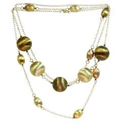 Retro Italian Hand-Crafted Multicolor Brushed Gold Balls Choker & Long Chain Necklace