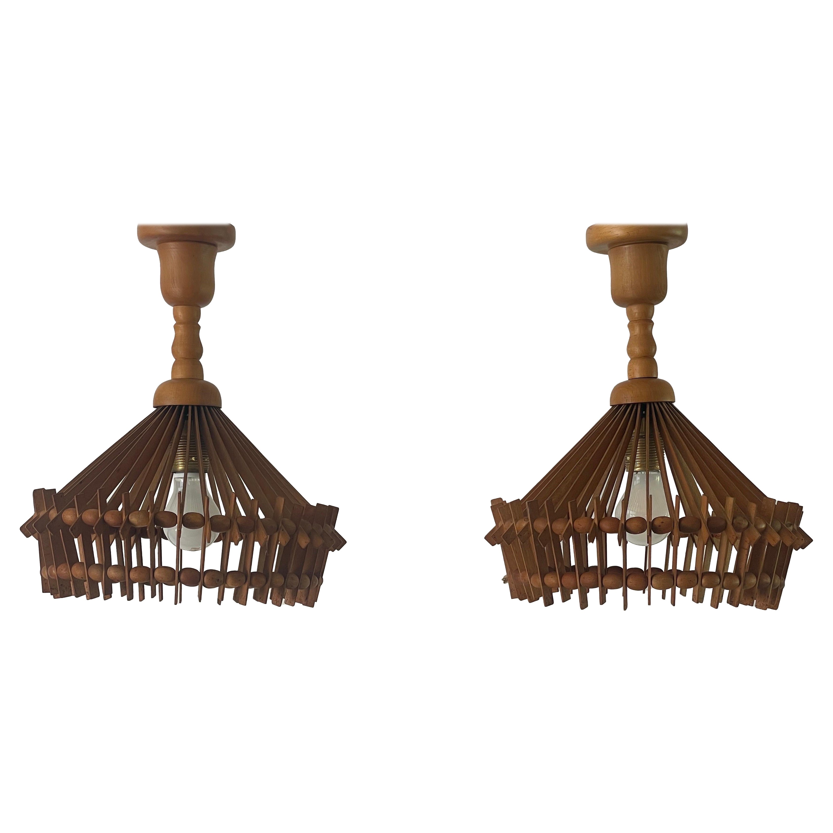 Paire de lampes suspendues en Wood Wood, 1960, Italie en vente