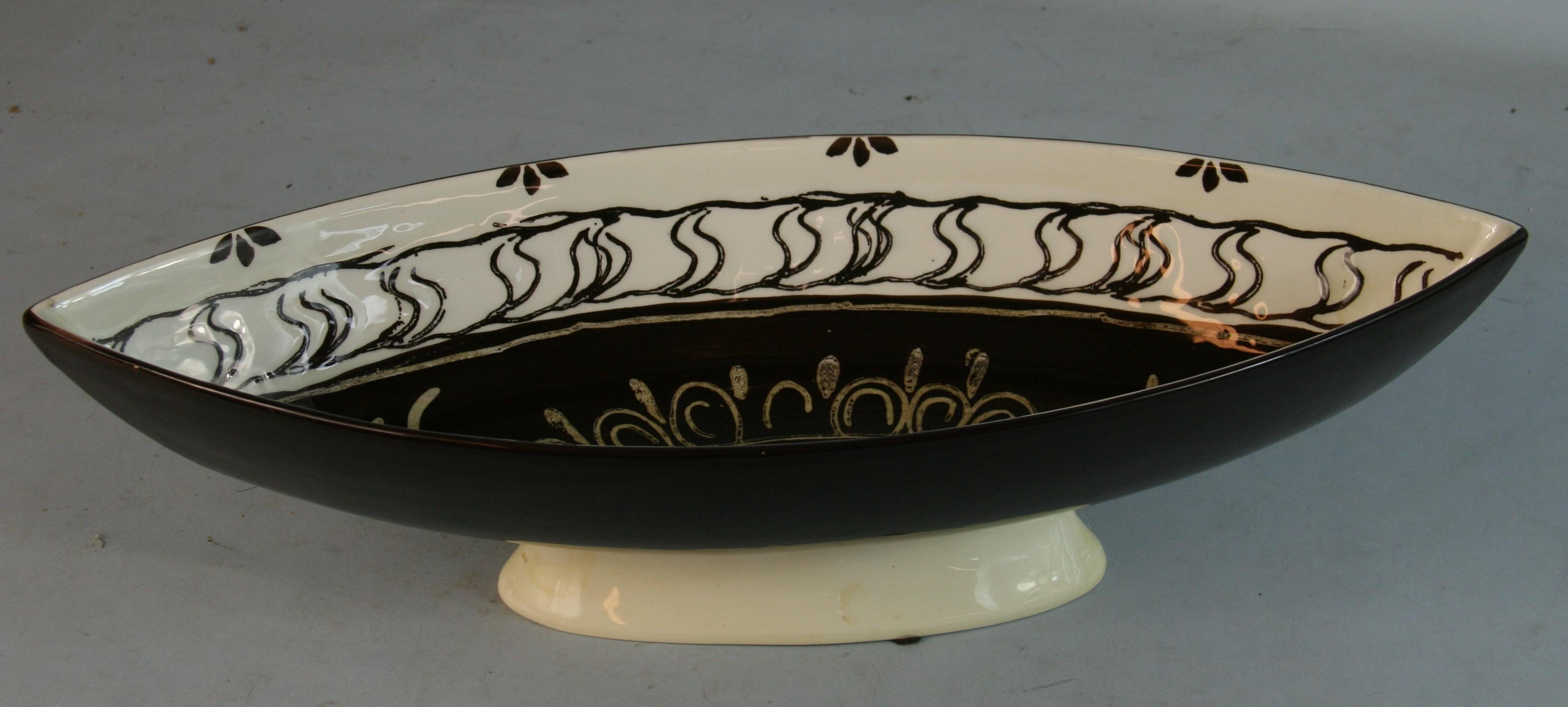 1584 Italian boat shaped hand painted ceramic centerpiece marked
 made in Italy 
Antica Fornace