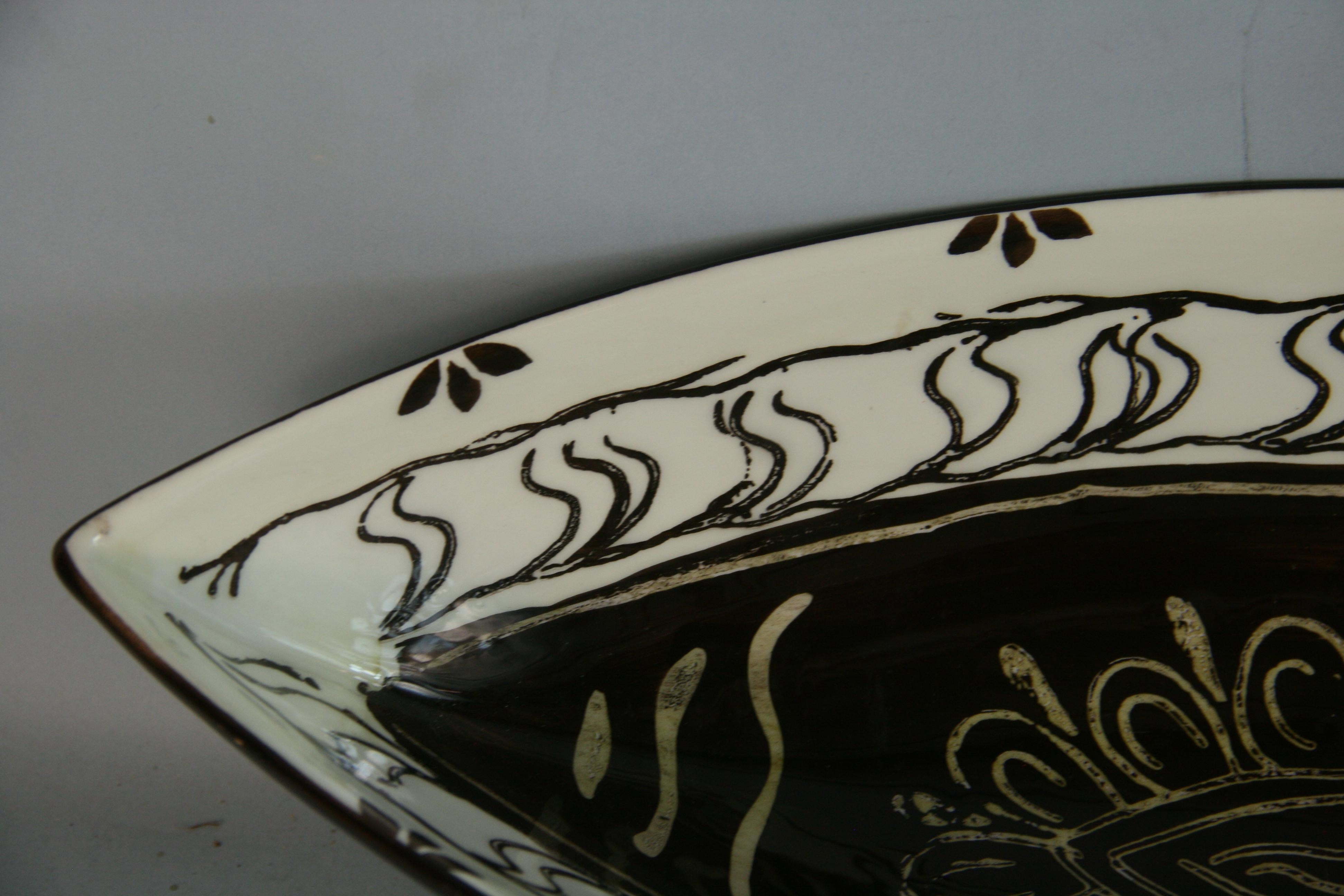 Ceramic Italian Hand Decorated Boat Shaped Centerpiece by Antica Fornace