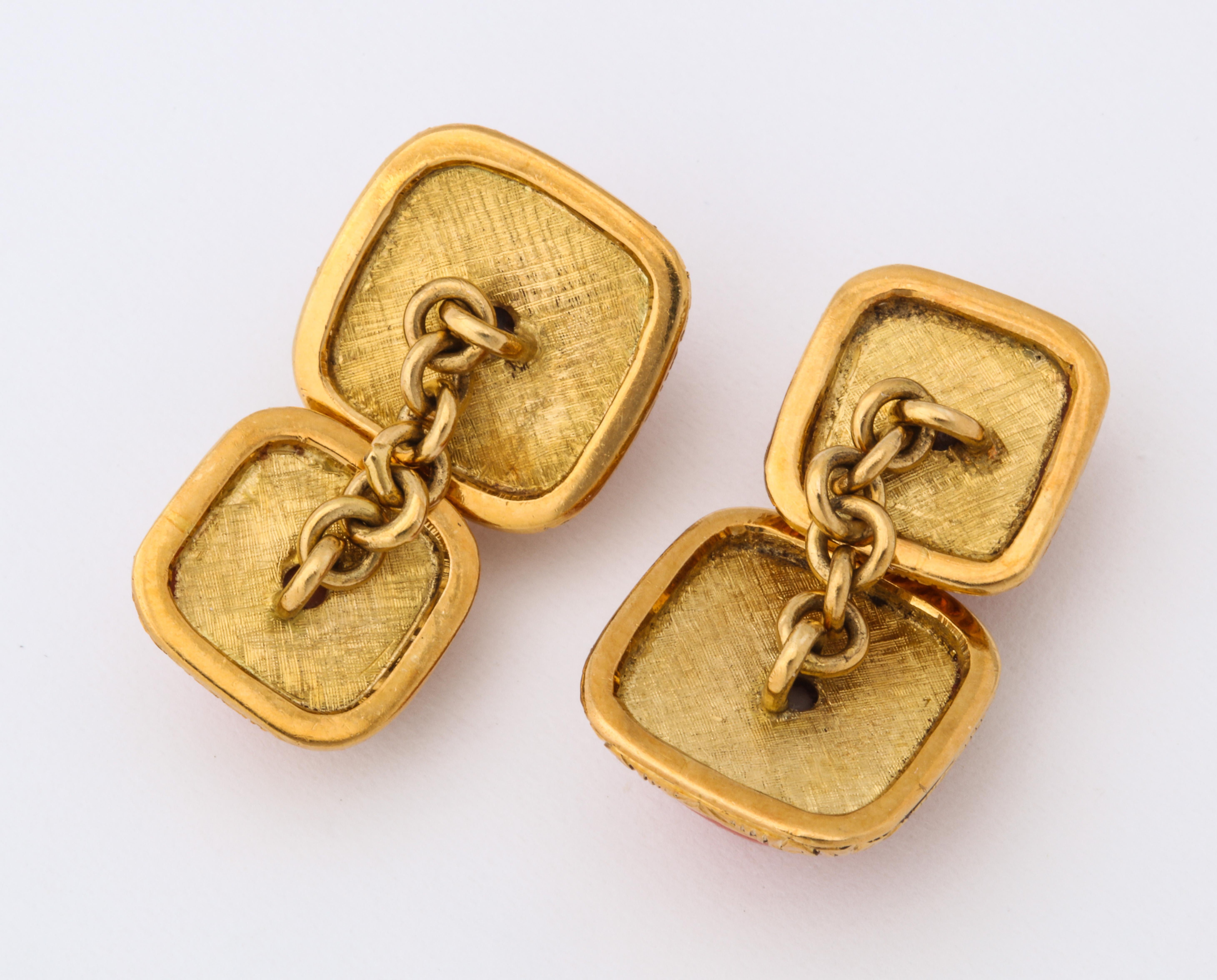 Italian Hand Engraved Gold Coral Double Sided Cufflinks 4