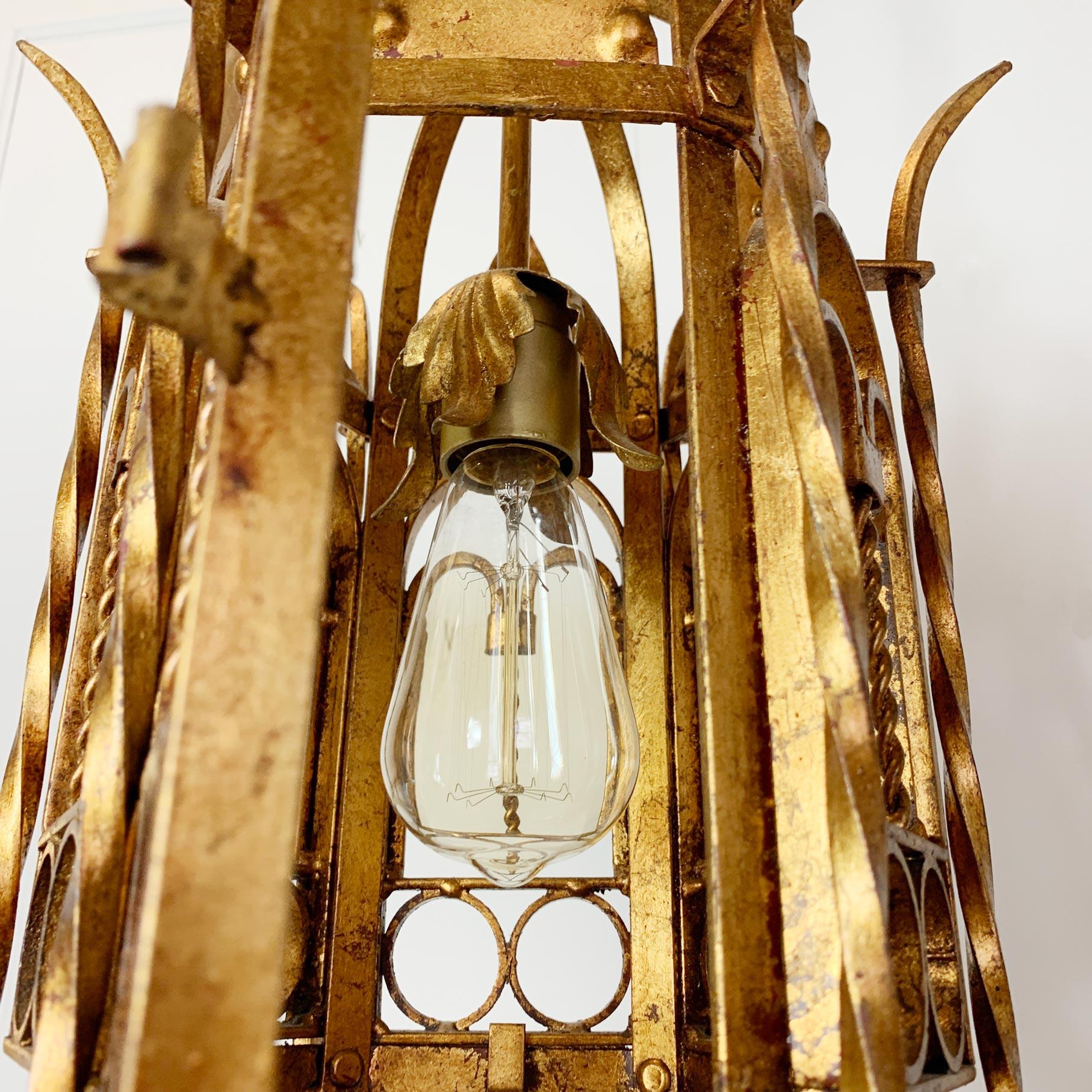 Italian Hand Forged Gold Lantern, circa 1950s For Sale 5