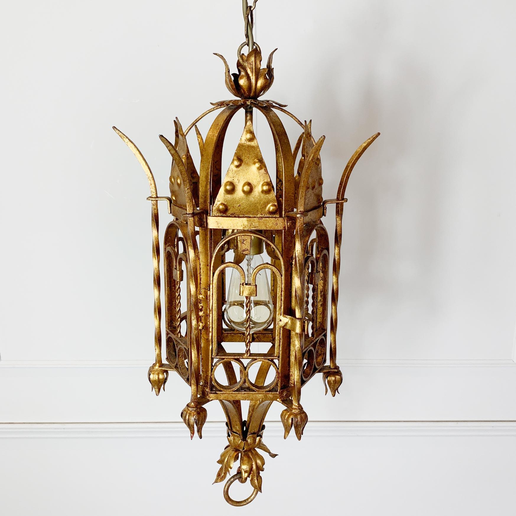 Italian Hand Forged Gold Lantern, circa 1950s For Sale 6