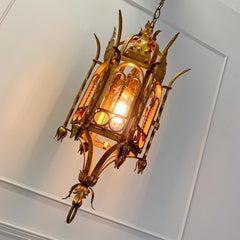Italian Hand Forged Gold Lantern, circa 1950s