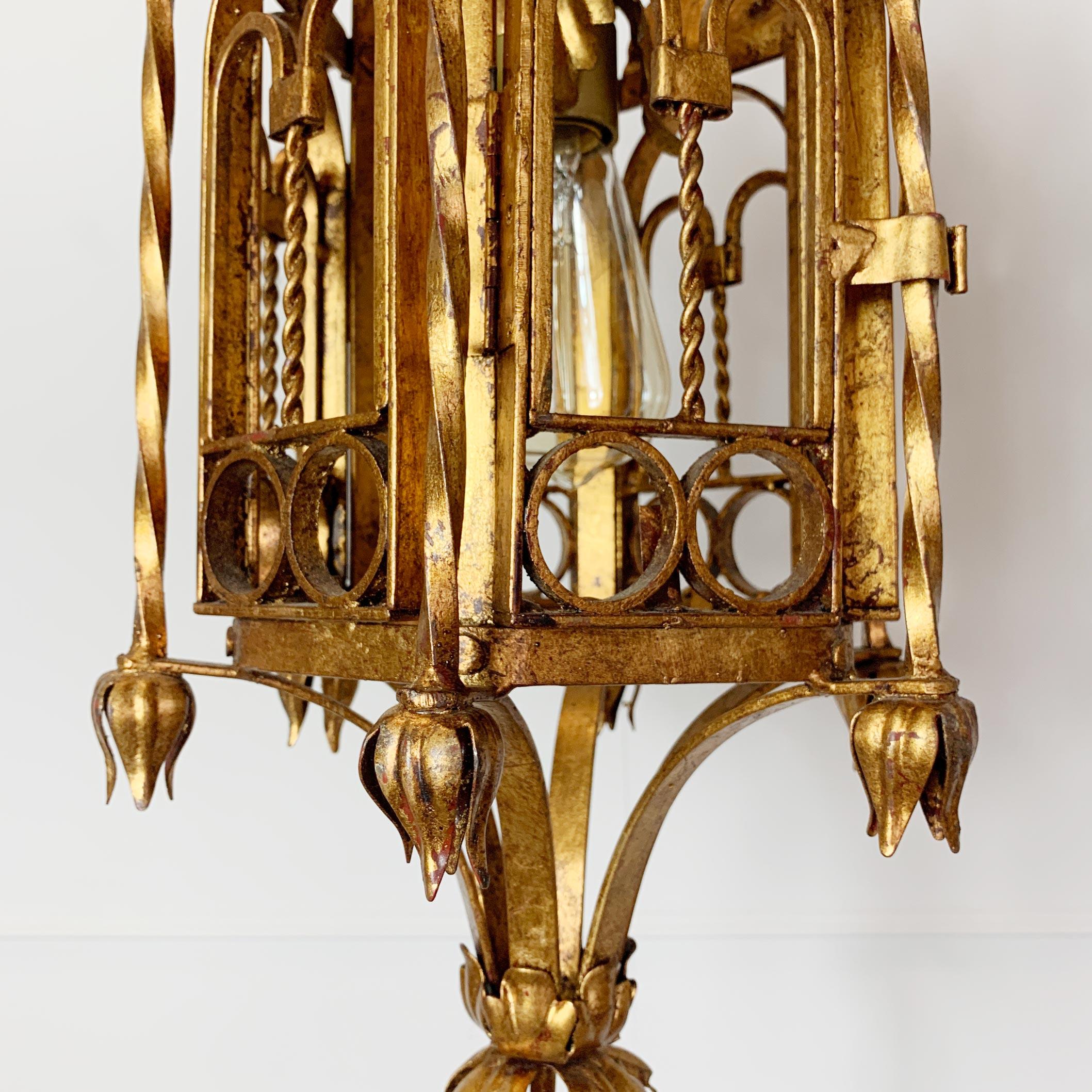 Hollywood Regency Italian Hand Forged Gold Lantern, circa 1950s For Sale