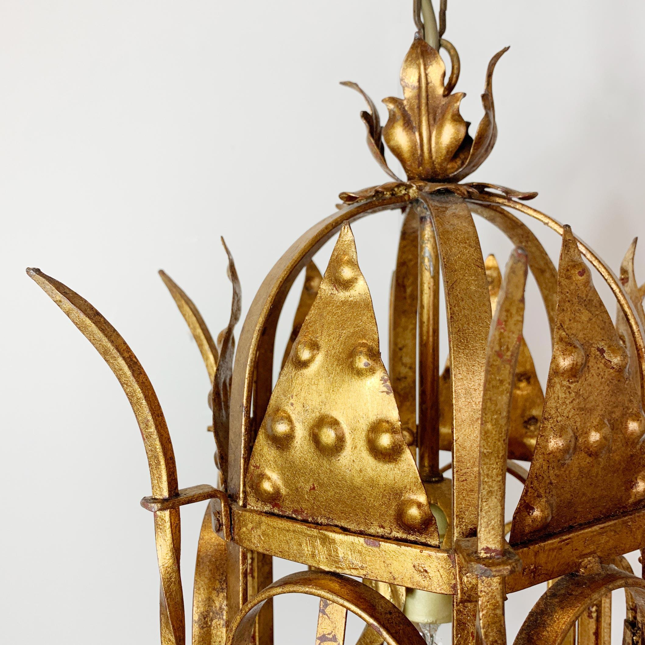 Italian Hand Forged Gold Lantern, circa 1950s For Sale 2