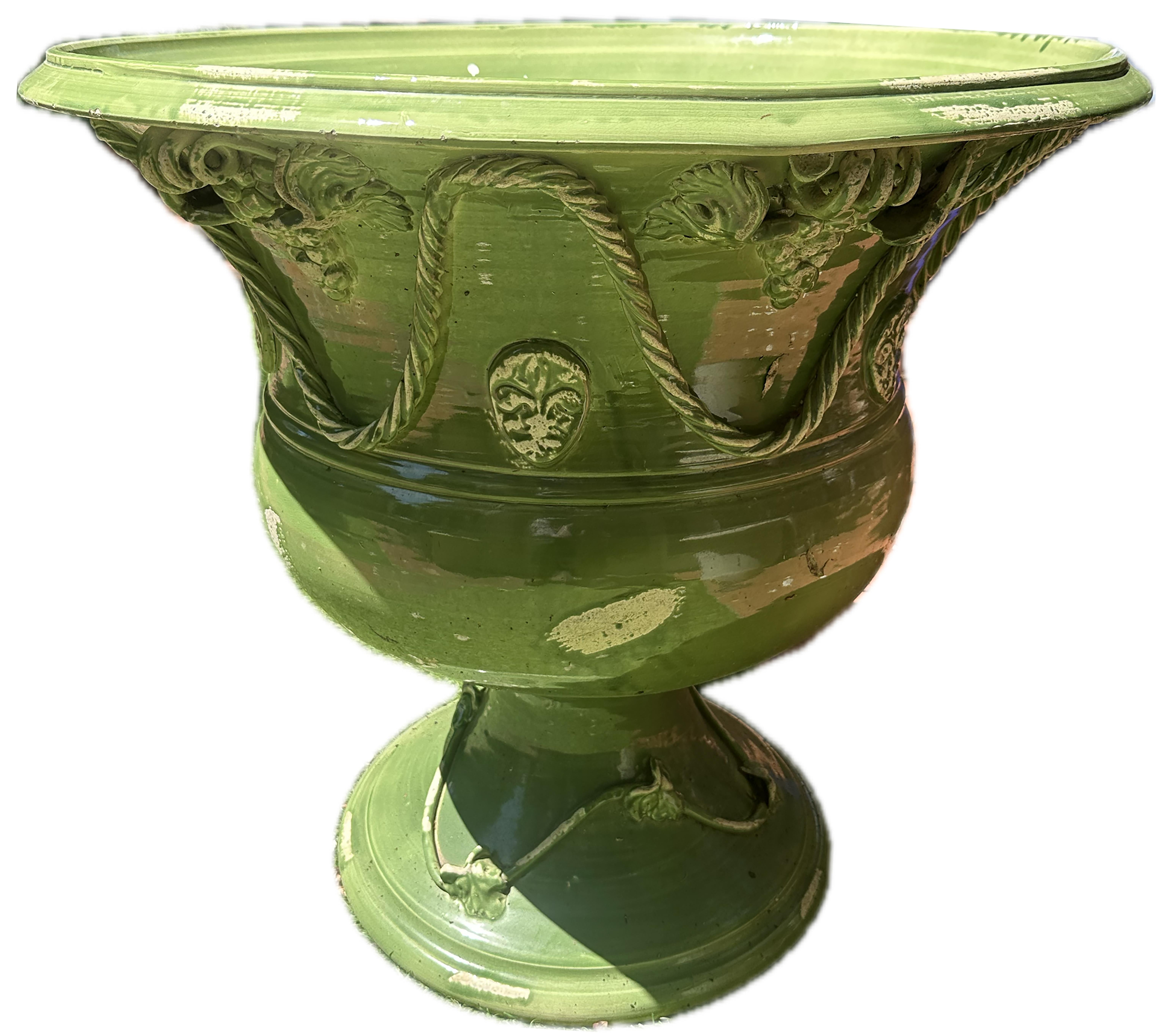 Jardinera italiana de cerámica esmaltada a mano con motivo de uvas y cuerda y flor de lis Italiano en venta