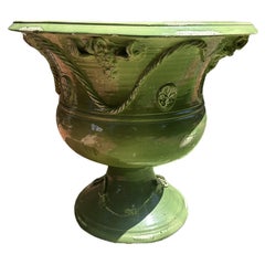 Italian Hand Glazed Ceramic Planter with Grape and Rope Motif and Fleur De Lis