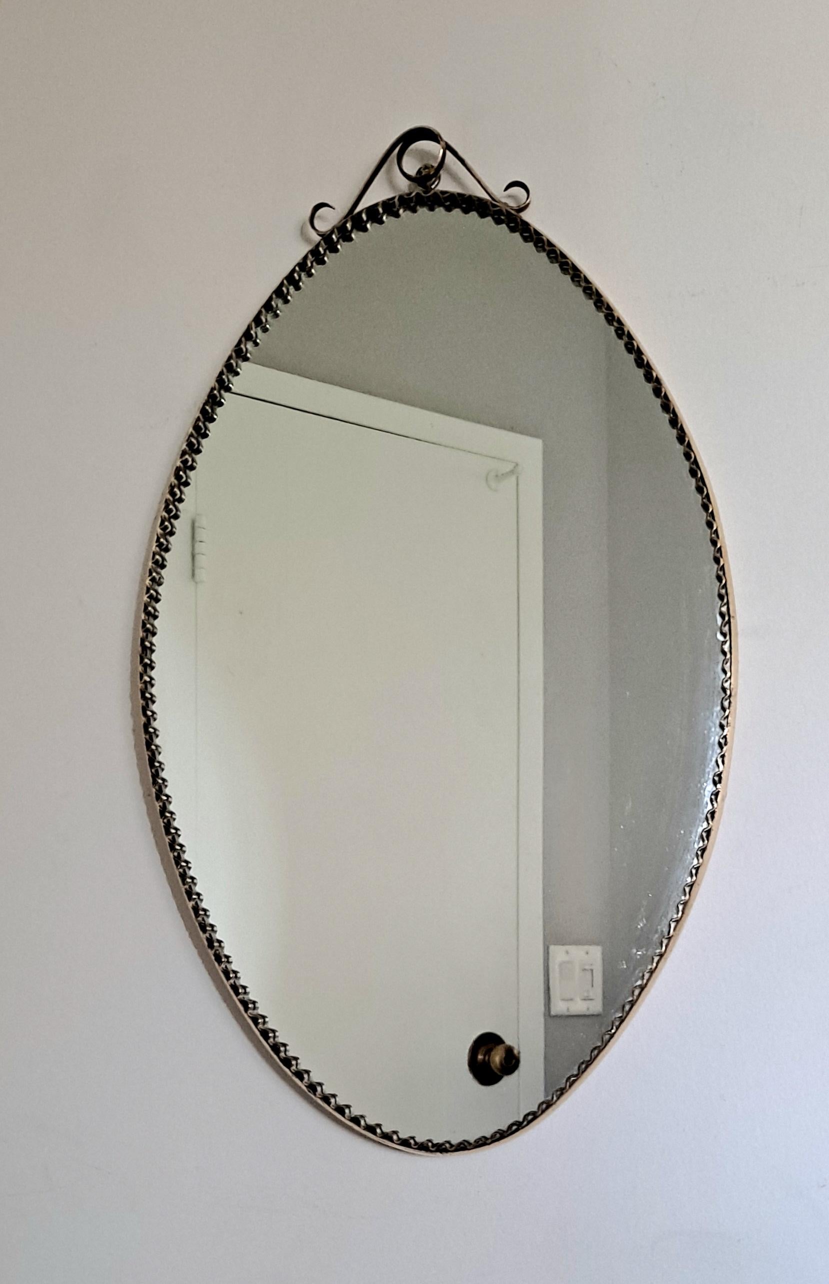 Italian  Hand  Hammered Brass Frame Mirror  For Sale 1