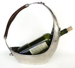Italian Hand-Hammered Silverplate Wine Caddy with Rosewood