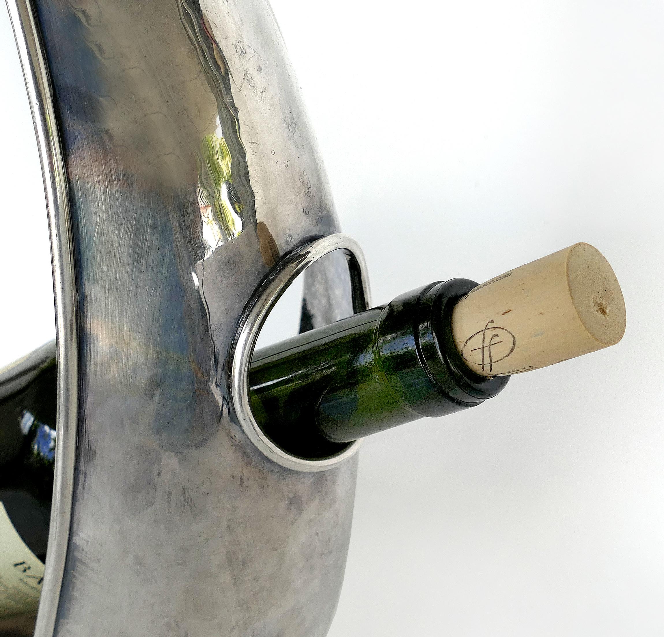 Italienische handgehämmerte Weindose aus Silberblech mit Palisanderholz (Gehämmert)