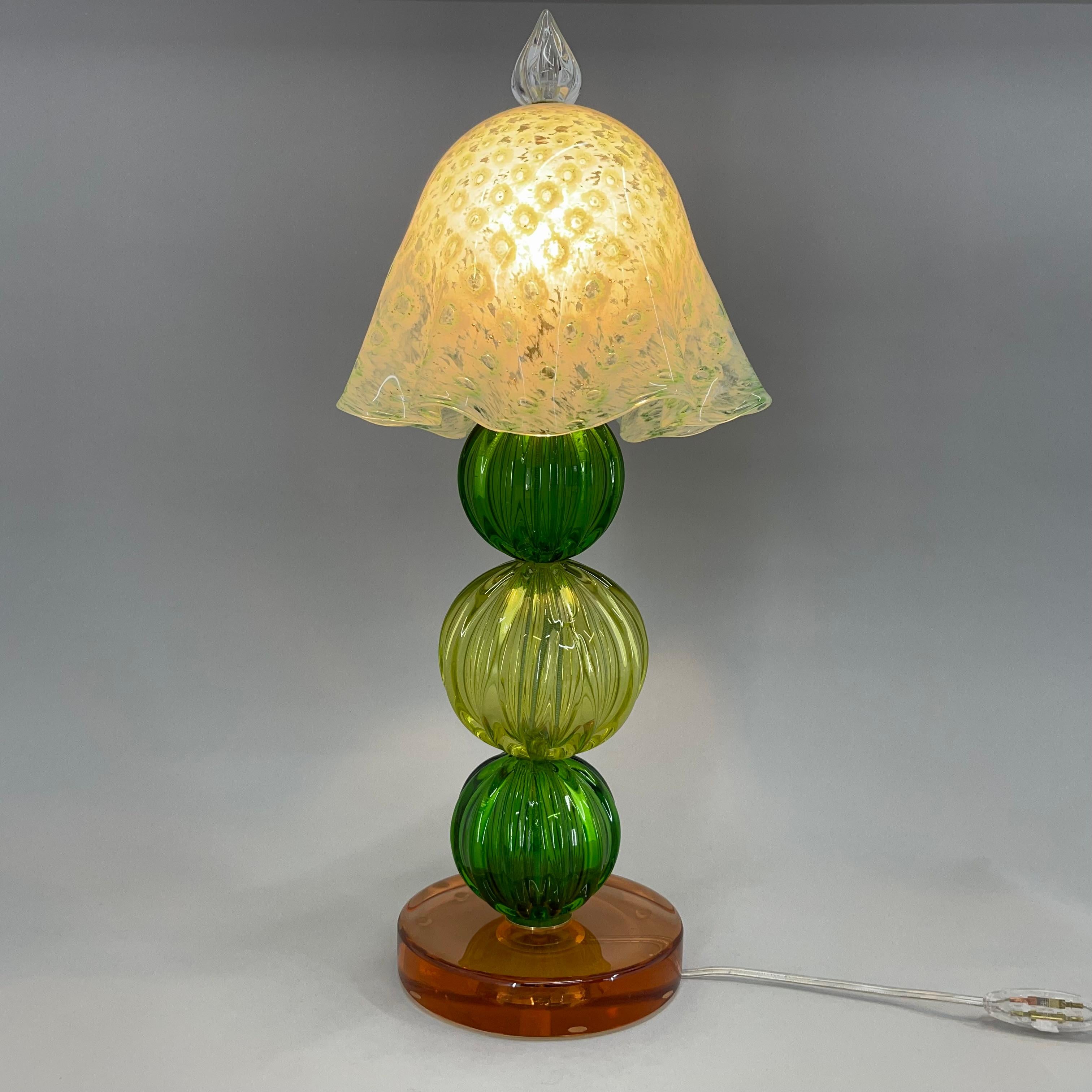 Rare vintage all glass hand made table lamp from Verona (Italy). It is a beautiful piece of lighting from the 1990's.