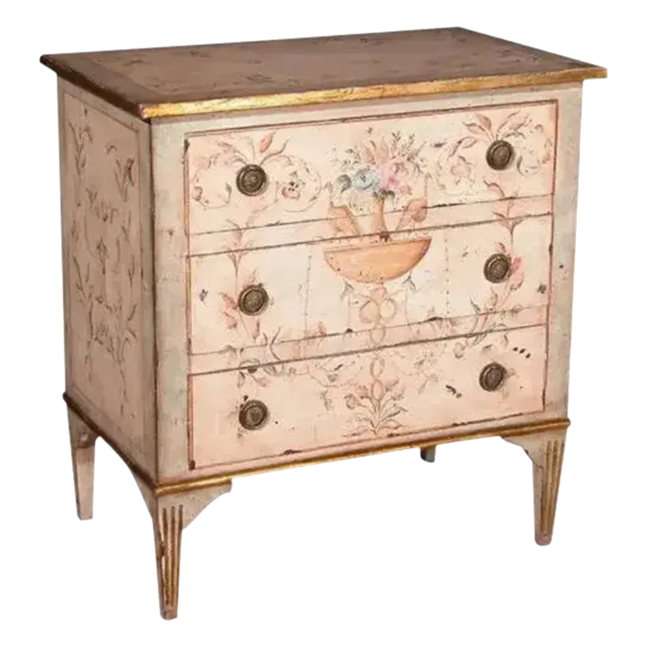 Italian Hand-Painted 3-Drawer Chest with Urn Design For Sale