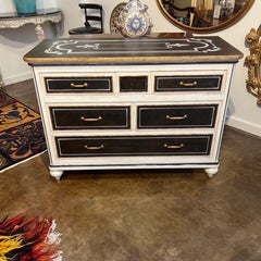 Italian Hand-Painted 5-Drawer Chest – Black, White & Gold Trim