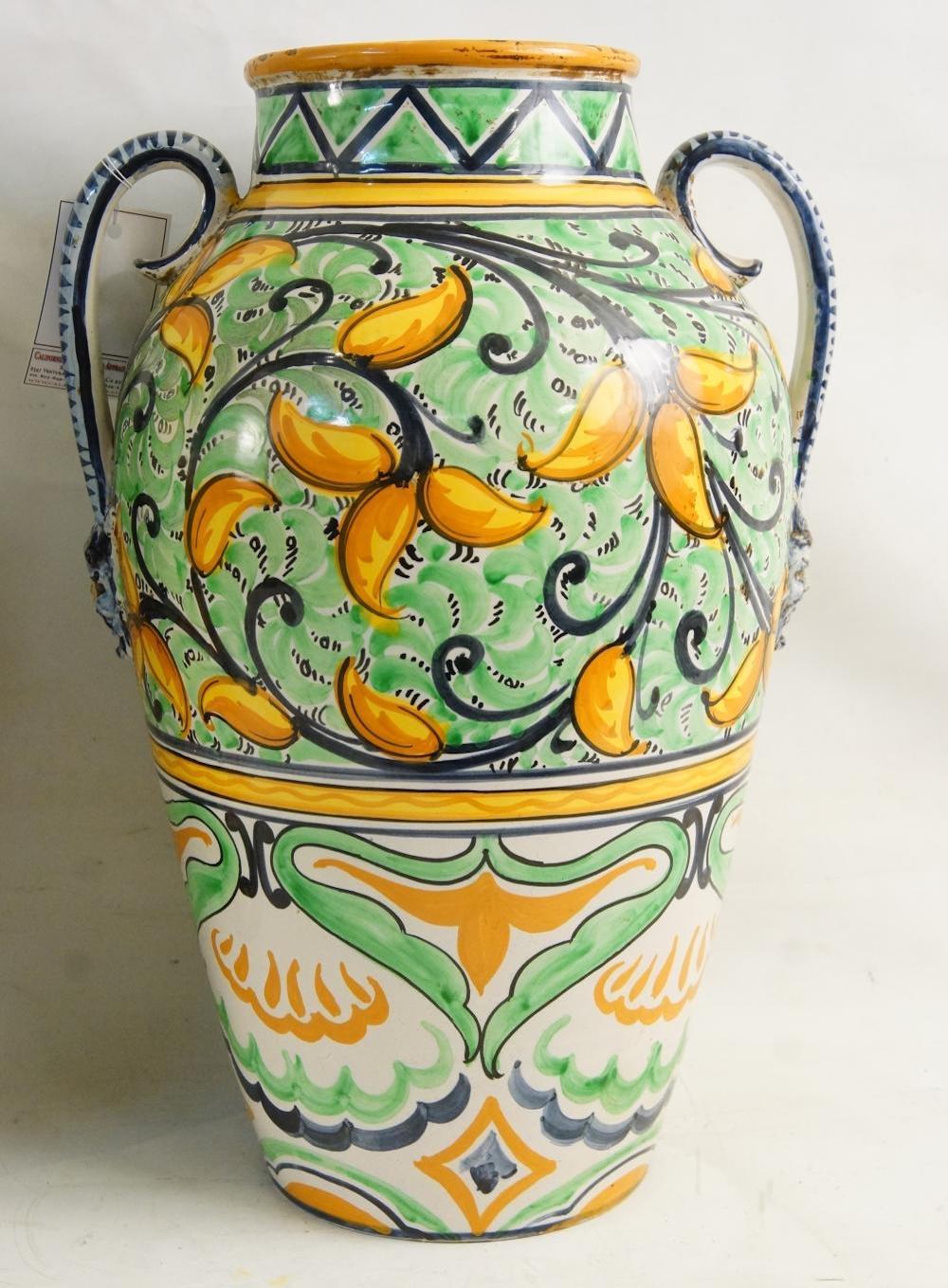 Hand painted with Satyr head handles marked Italy bottom 19.5