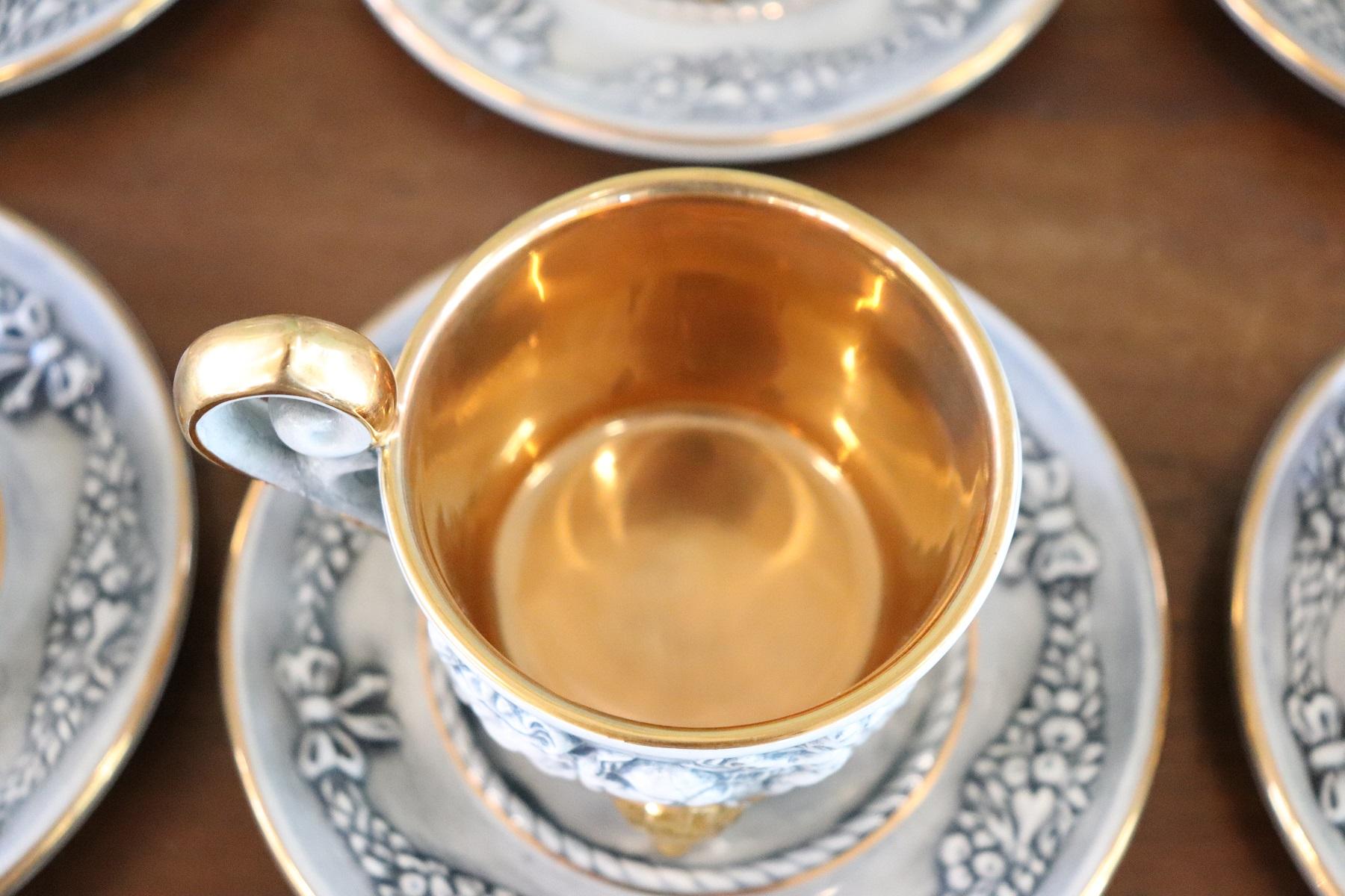 Italienisches handbemaltes und vergoldetes Porzellan Tee Kaffee Set von Capodimonte 58 Teile 7