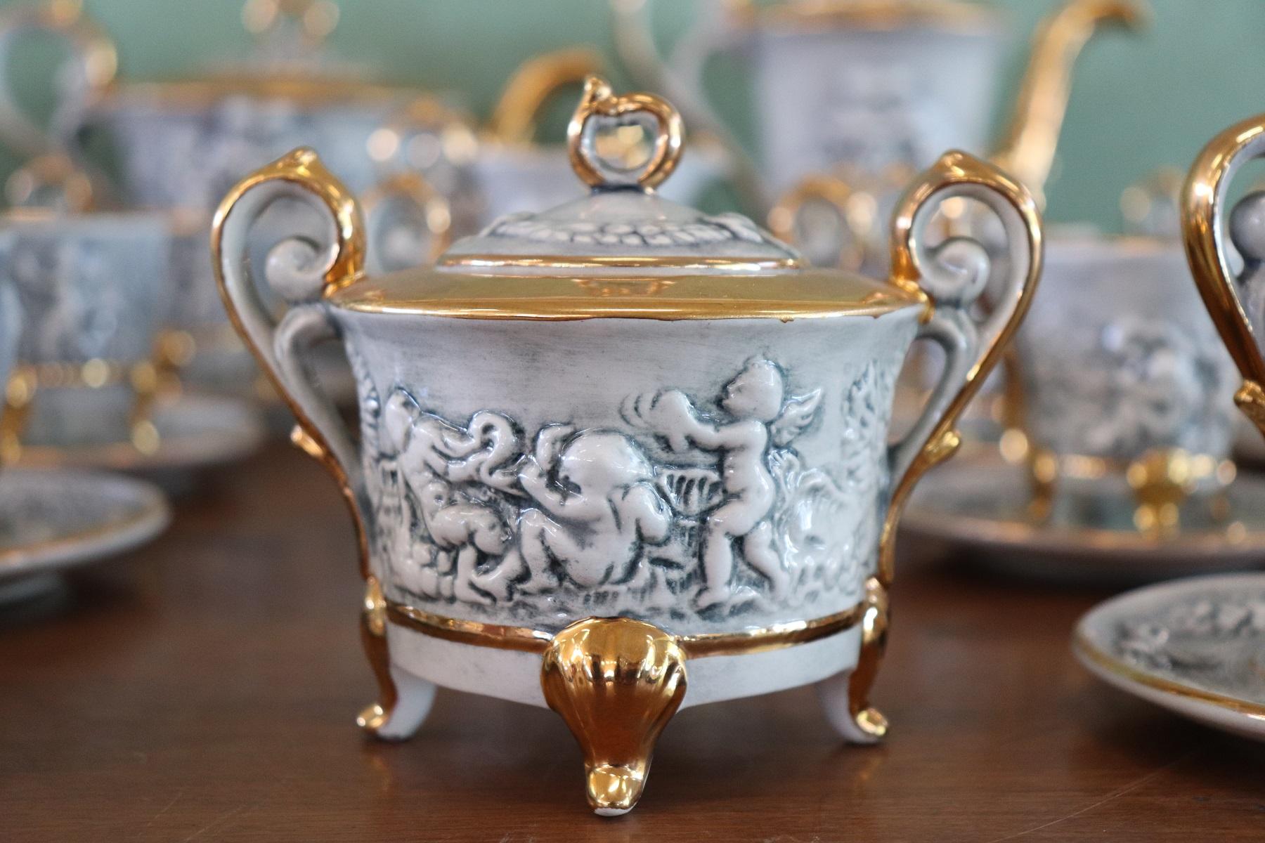 Italienisches handbemaltes und vergoldetes Porzellan Tee Kaffee Set von Capodimonte 58 Teile 8