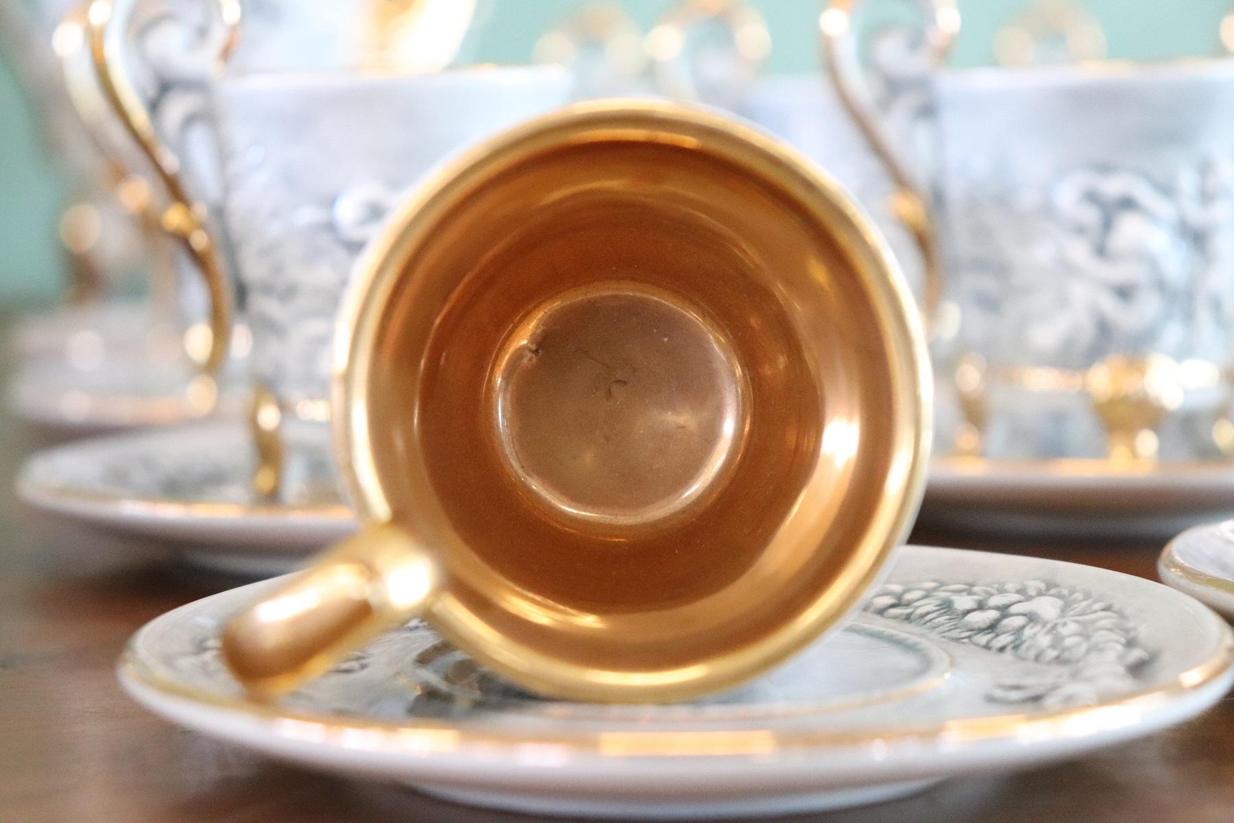 Italienisches handbemaltes und vergoldetes Porzellan Tee Kaffee Set von Capodimonte 58 Teile 11