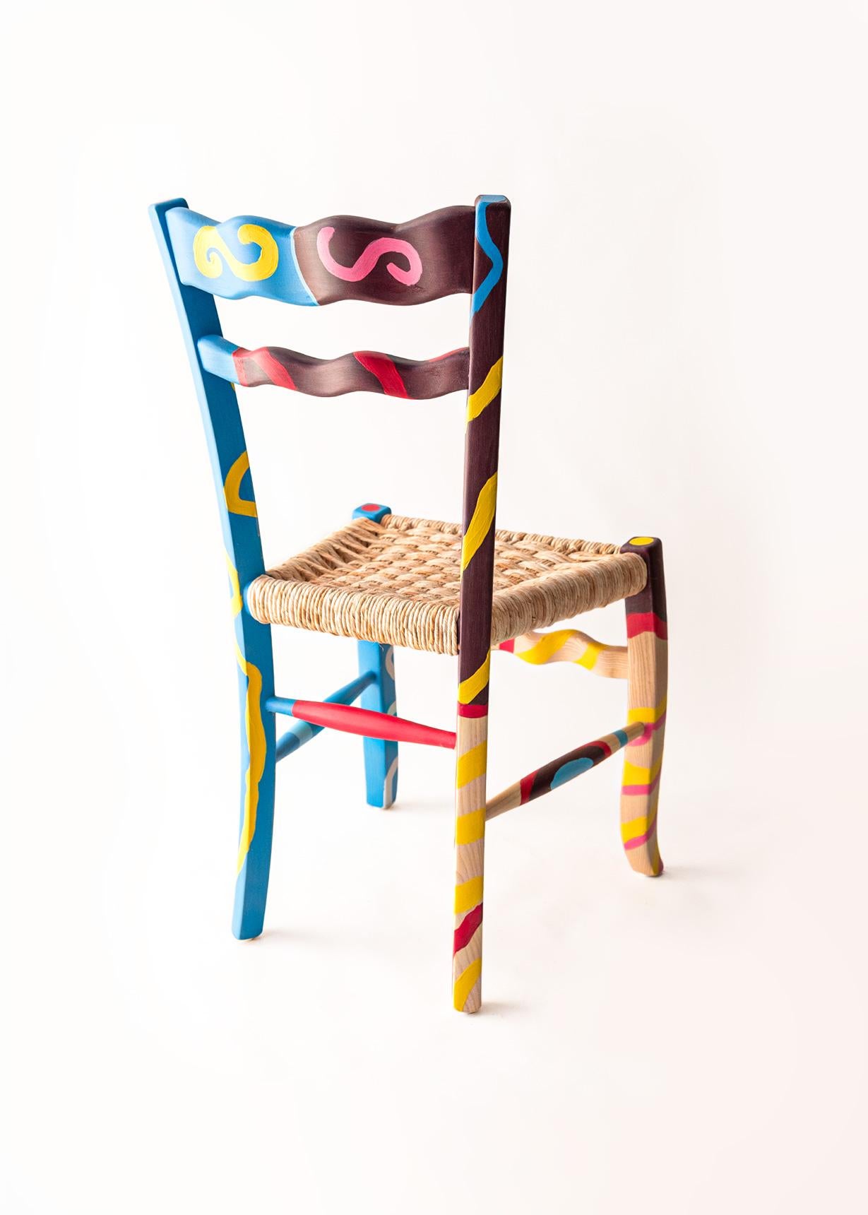 Mid-Century Modern Italian Hand Painted Ashwood Chair 